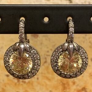 Judith Ripka Earrings Sterling Silver and Lemon Quartz Drop Pierced